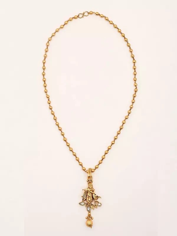 Exotic India Fluting Krishna Necklace Set With Earrings 