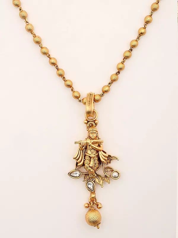 Exotic India Fluting Krishna Necklace Set With Earrings 