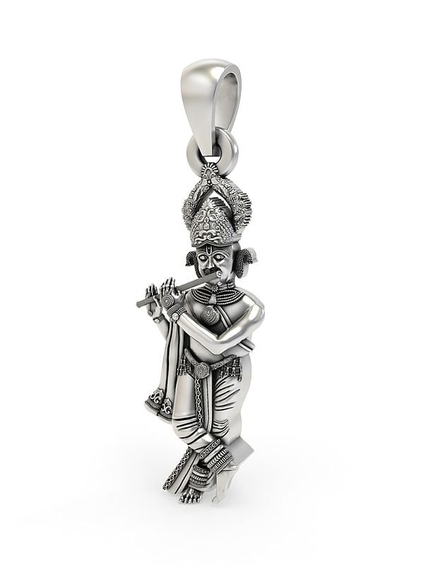 Exotic India Fluting Krishna Sterling Silver Pendant 