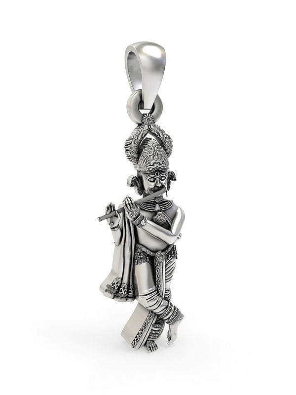 Exotic India Fluting Krishna Sterling Silver Pendant 