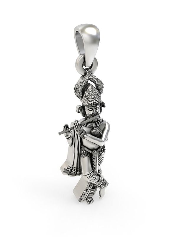 Exotic India Fluting Krishna Sterling Silver Pendant 