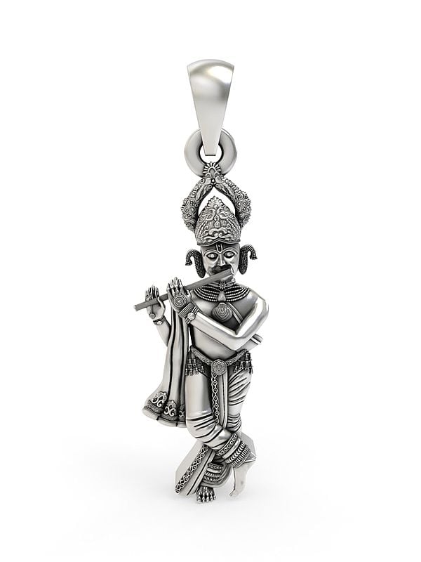exotic india Fluting Krishna Sterling Silver Pendant 