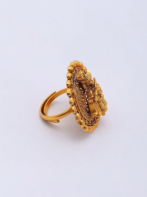 Exotic India Fluting Lord Krishna Round Shape Brass Adjustable Ring 