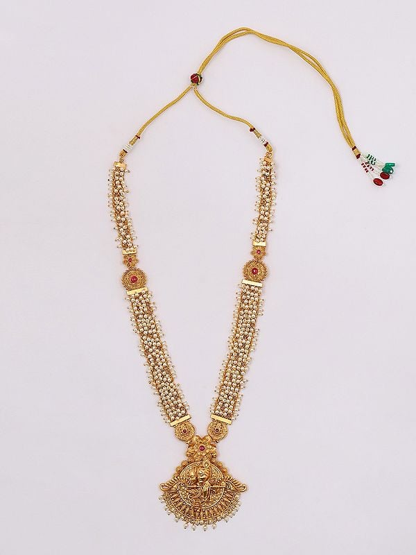 Exotic India Fluting Radha Krishna Long Necklace And Earring Set With Beads