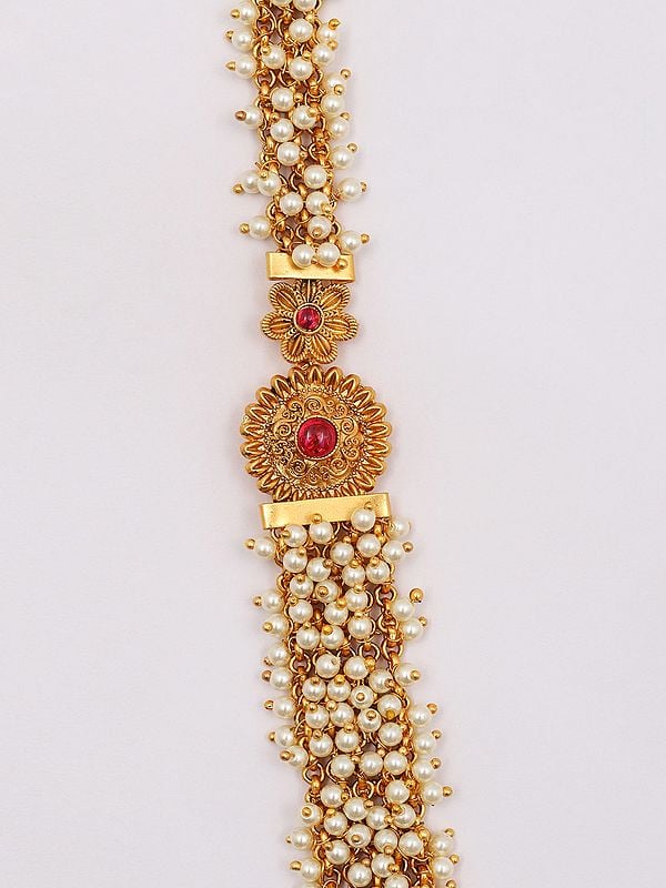 Exotic India Fluting Radha Krishna Long Necklace And Earring Set With Beads
