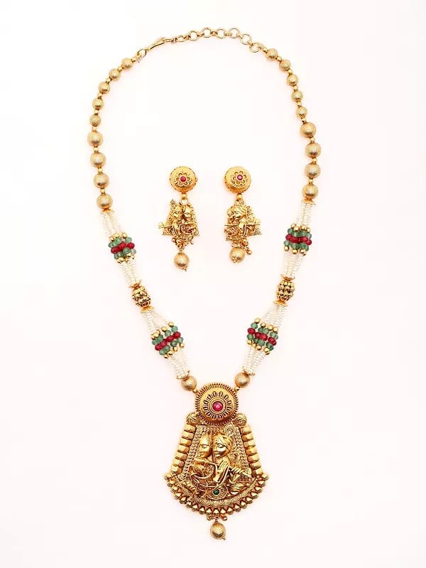 Exotic India Fluting Radha Krishna Necklace And Earrings Set 