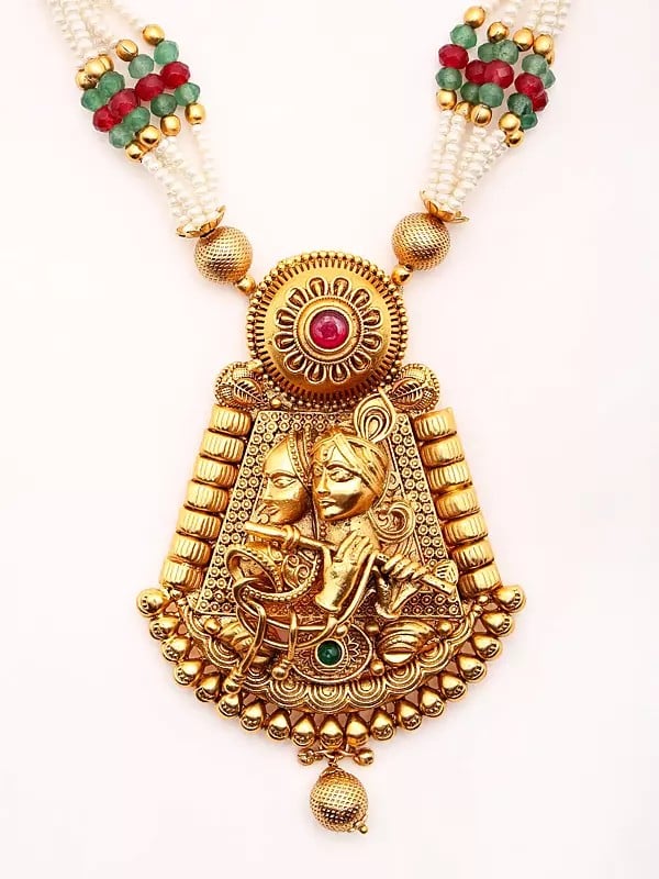 Exotic India Fluting Radha Krishna Necklace And Earrings Set 