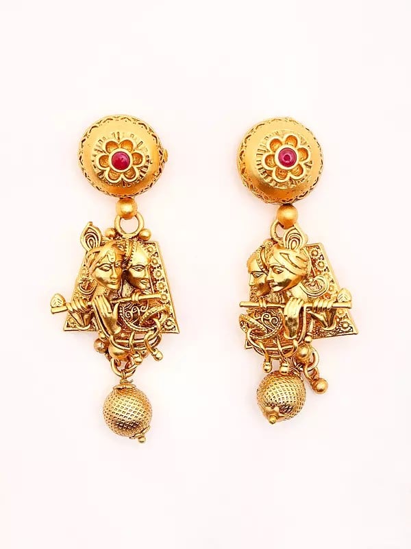 Exotic India Fluting Radha Krishna Necklace And Earrings Set 