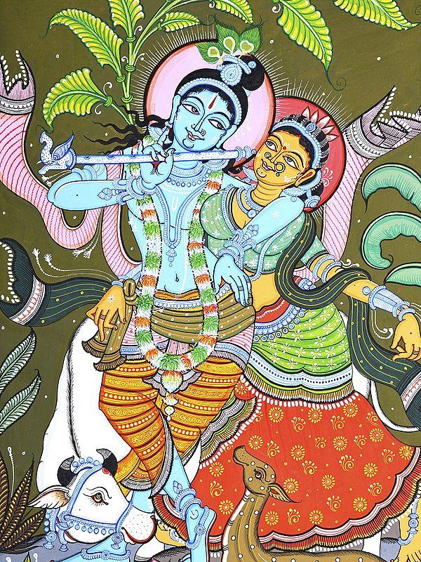 Exotic India Fluting Radha Krishna | Pattachitra Painting 