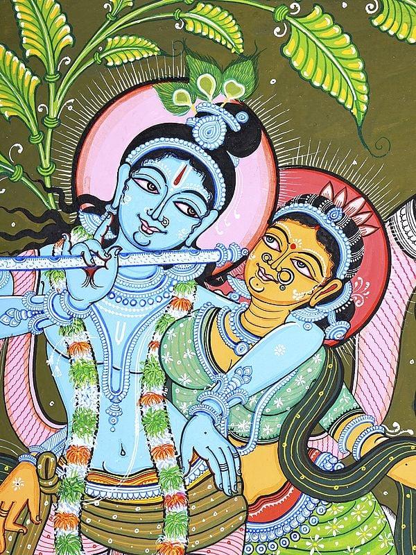 Exotic India Fluting Radha Krishna | Pattachitra Painting 