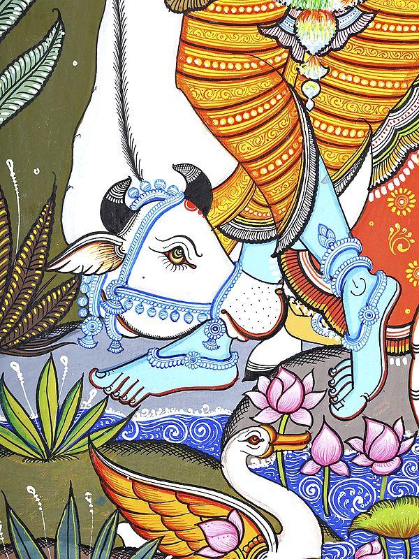 Exotic India Fluting Radha Krishna | Pattachitra Painting 