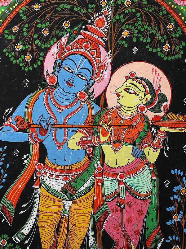 Exotic India Fluting Radha Krishna | Pattachitra Painting From Odisha 