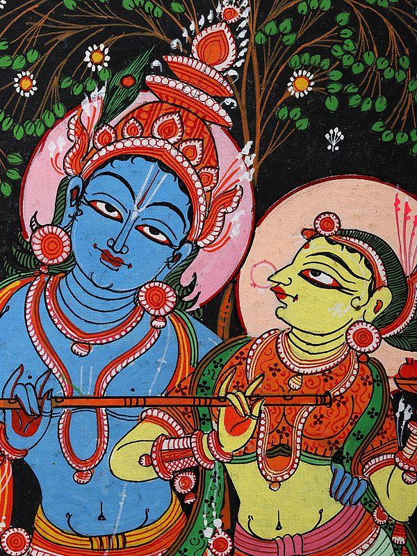Exotic India Fluting Radha Krishna | Pattachitra Painting From Odisha 