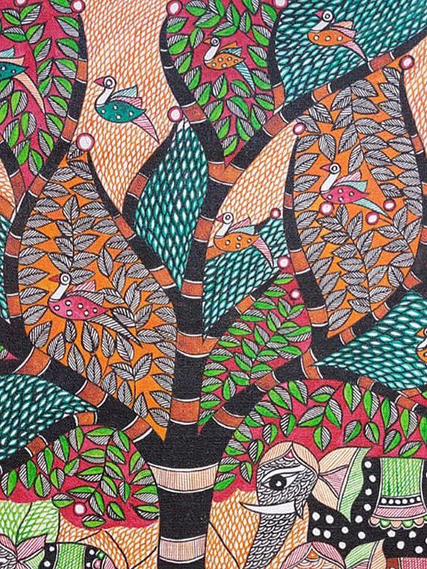 Exotic India Folk Art Wildlife And Nature Madhubani Painting | Acrylic On Canvas | By Lalita Ray 