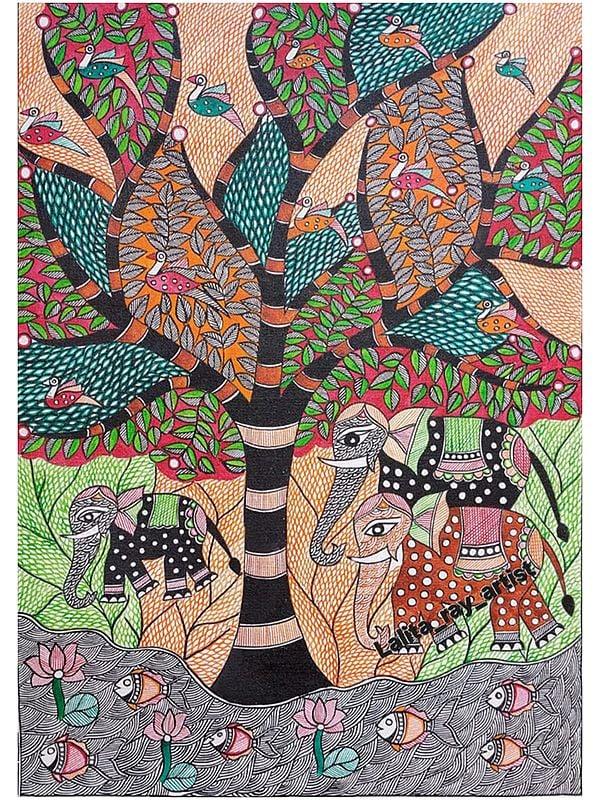 exotic india Folk Art Wildlife And Nature Madhubani Painting | Acrylic On Canvas | By Lalita Ray 