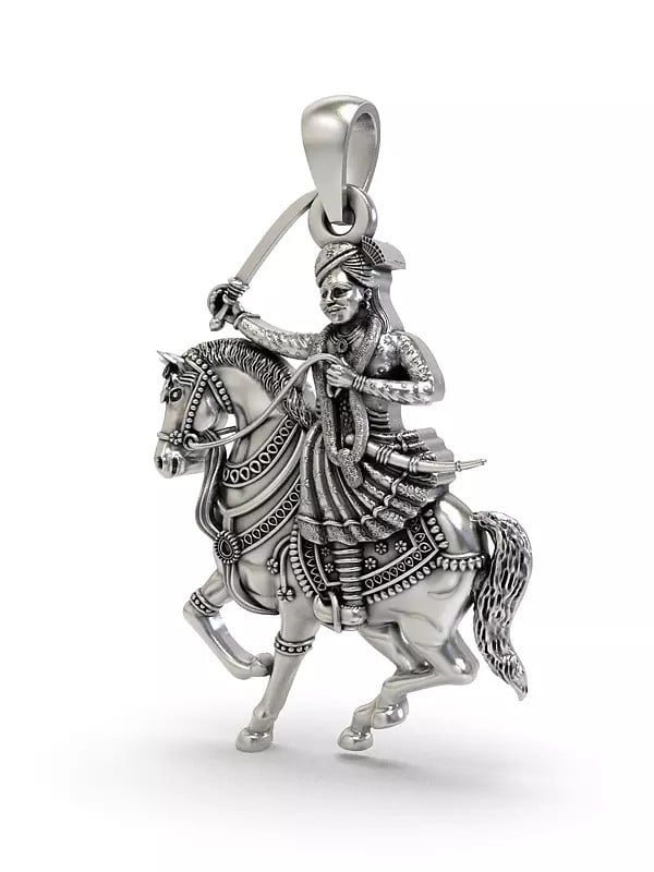 Exotic India Folk Deity Veer Tejaji Sterling Silver Pendant 