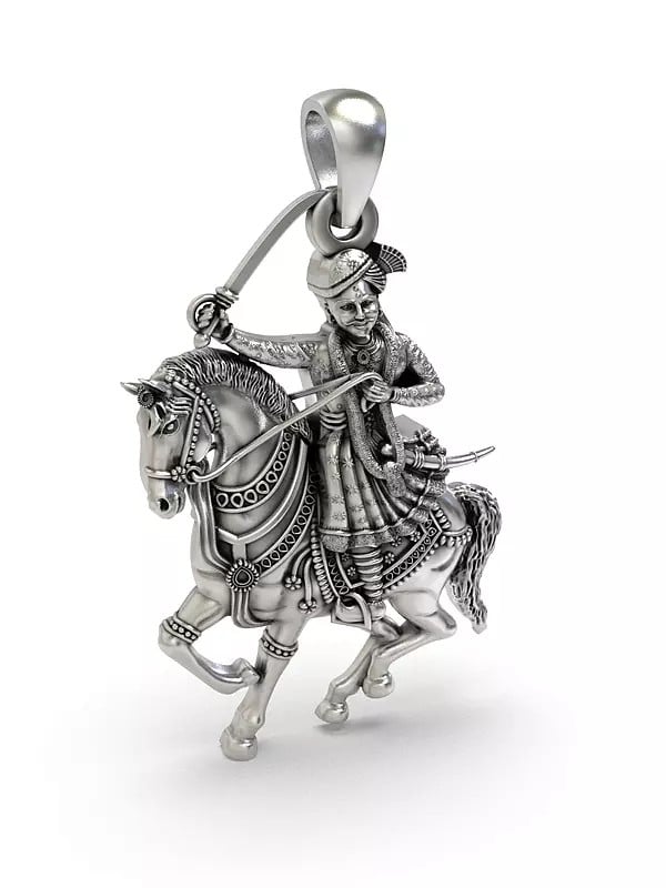 Exotic India Folk Deity Veer Tejaji Sterling Silver Pendant 