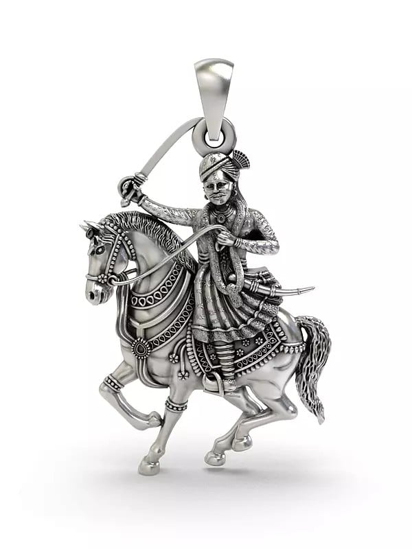 exotic india Folk Deity Veer Tejaji Sterling Silver Pendant 