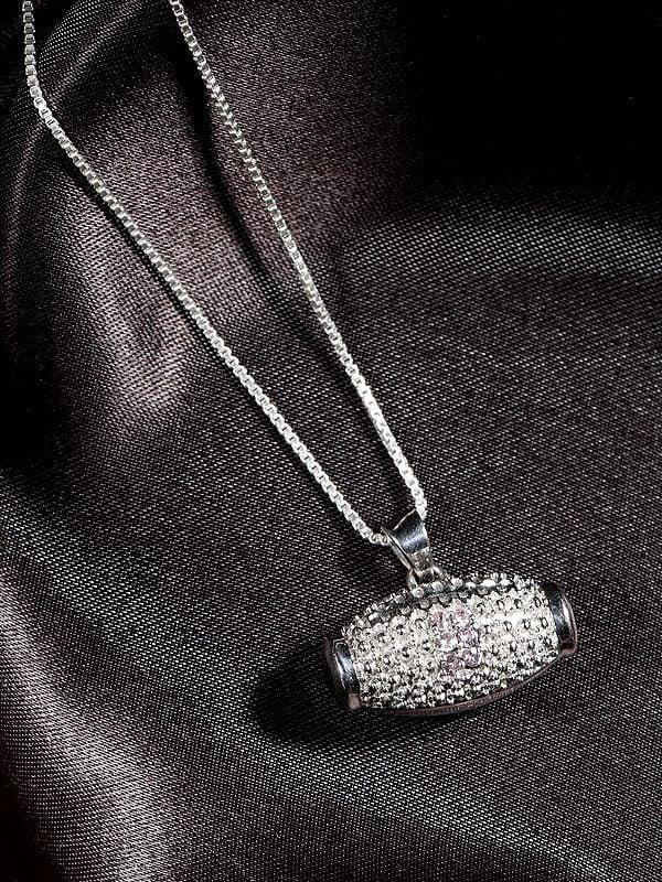 Exotic India Football Pendant With Rose Quartz Gemstones