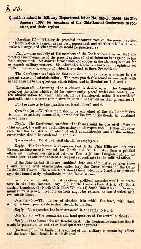 Exotic India Foreign Department Report On Chin Lushai Hills September 1892 (An Old And Rare Book) 