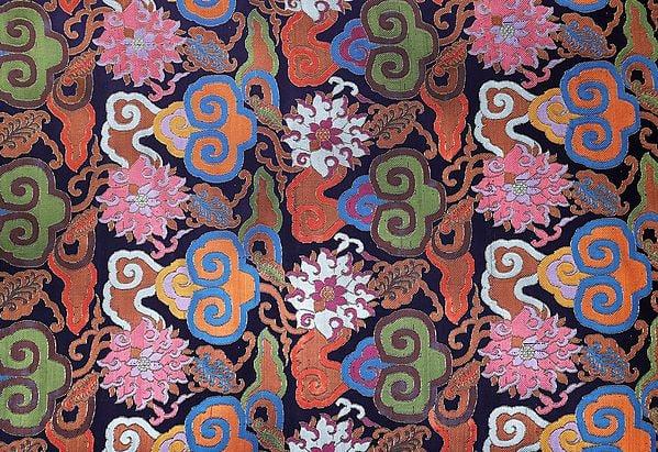 exotic india Forest River Thangka Brocade Fabric from Banaras with Hand-woven Tibetan Curly Clouds 