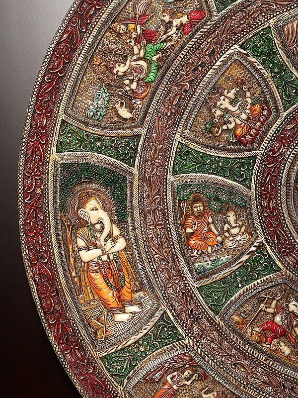 Exotic India Forms Of Ganesha | Wood And Resin Wall Hanging Frame 