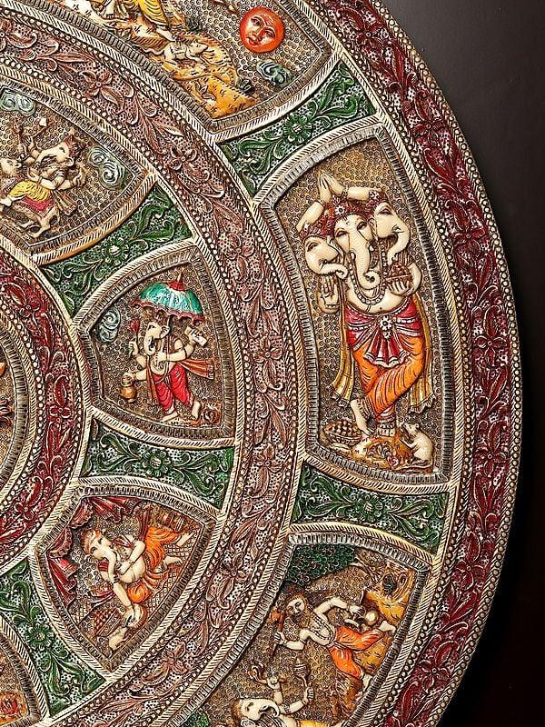 Exotic India Forms Of Ganesha | Wood And Resin Wall Hanging Frame 