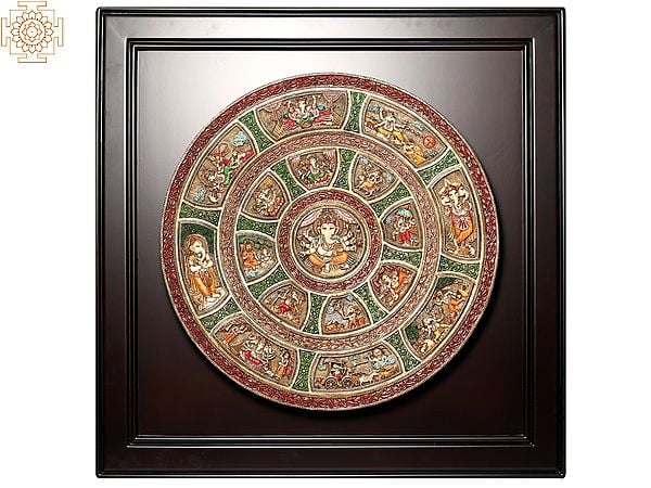exotic india Forms of Ganesha | Wood and Resin Wall Hanging Frame 