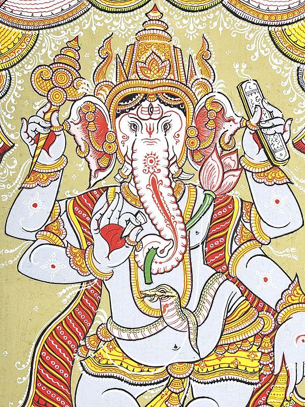 Exotic India Four Armed Dancing Lord Ganesha | Pattachitra Painting