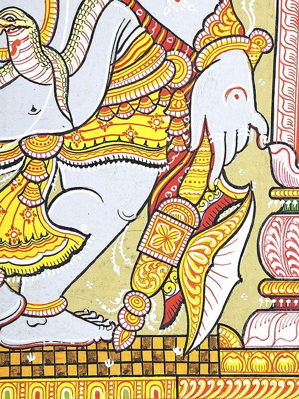 Exotic India Four Armed Dancing Lord Ganesha | Pattachitra Painting