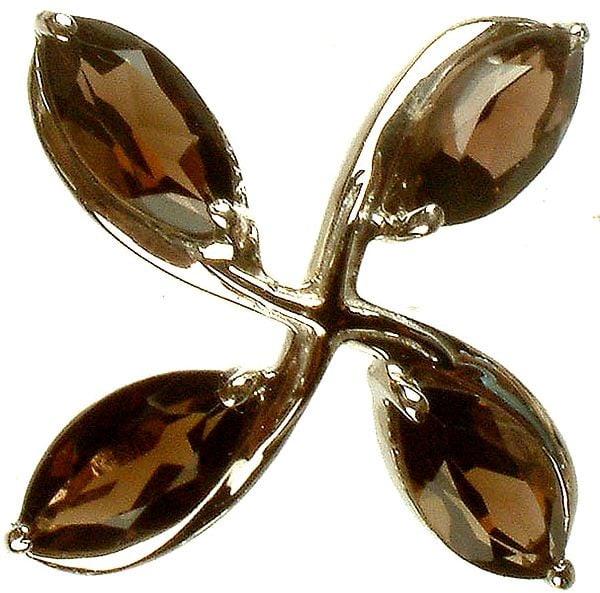 exotic india Four Petalled Smoky Flower | Marquise Cut Stone Pendant