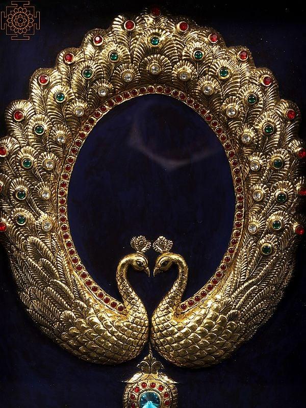 Exotic India Framed Embossed Paired Peacock | Tanjore Painting 