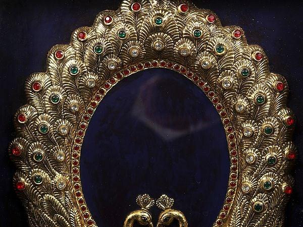 Exotic India Framed Embossed Paired Peacock | Tanjore Painting 