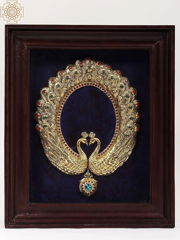 exotic india Framed Embossed Paired Peacock | Tanjore Painting