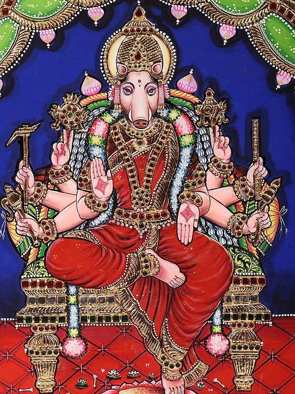 Exotic India Framed Goddess Varahi Tanjore Painting 
