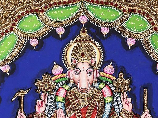 Exotic India Framed Goddess Varahi Tanjore Painting 