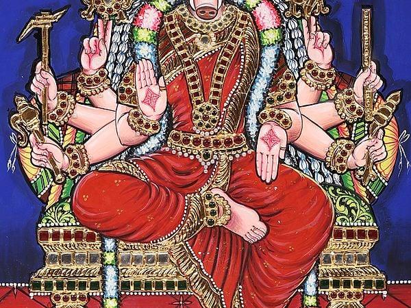Exotic India Framed Goddess Varahi Tanjore Painting 