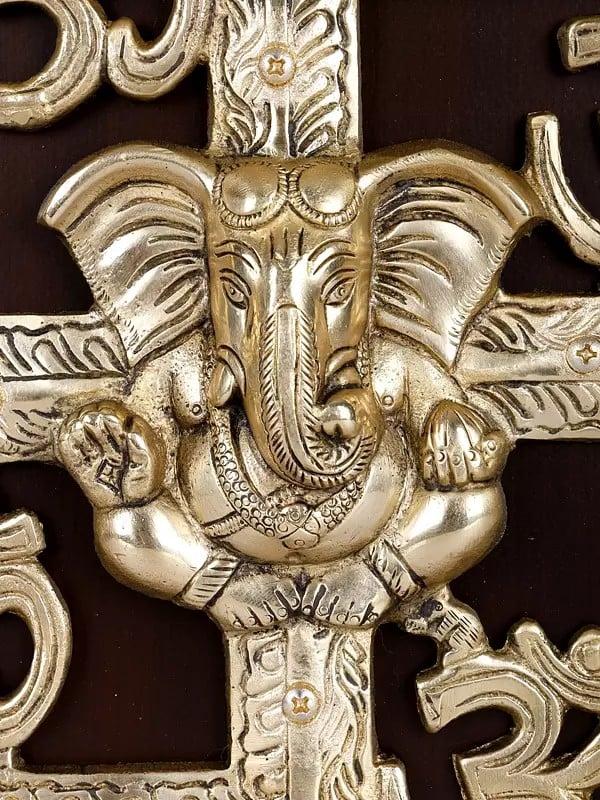 Exotic India Framed Swastik Om Ganesha | Wall Hanging Spiritual Decor 