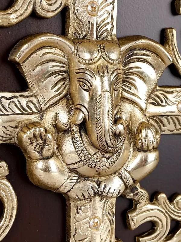 Exotic India Framed Swastik Om Ganesha | Wall Hanging Spiritual Decor 