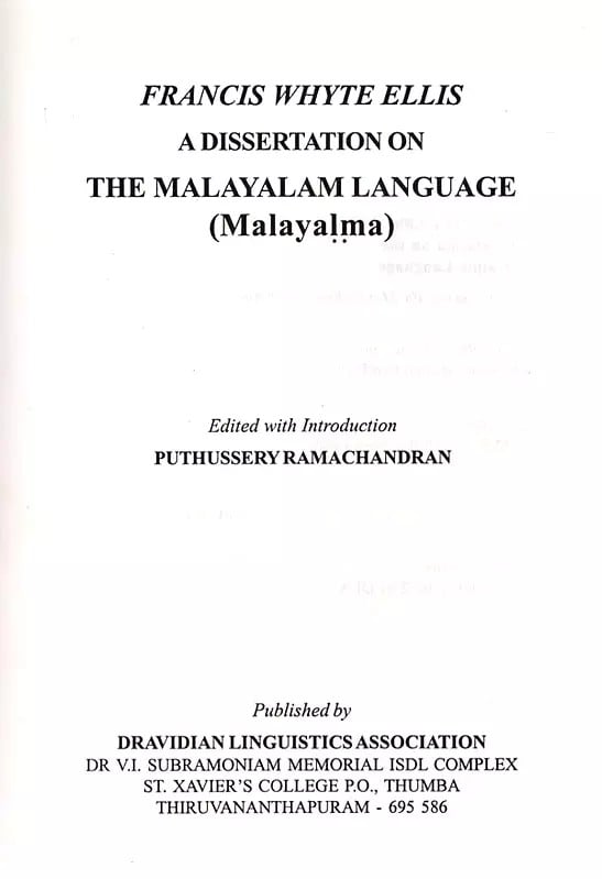 Exotic India Francis Whyte Ellis: A Dissertation On The Malayalam Language (The First Essay On Malayalam Language) 