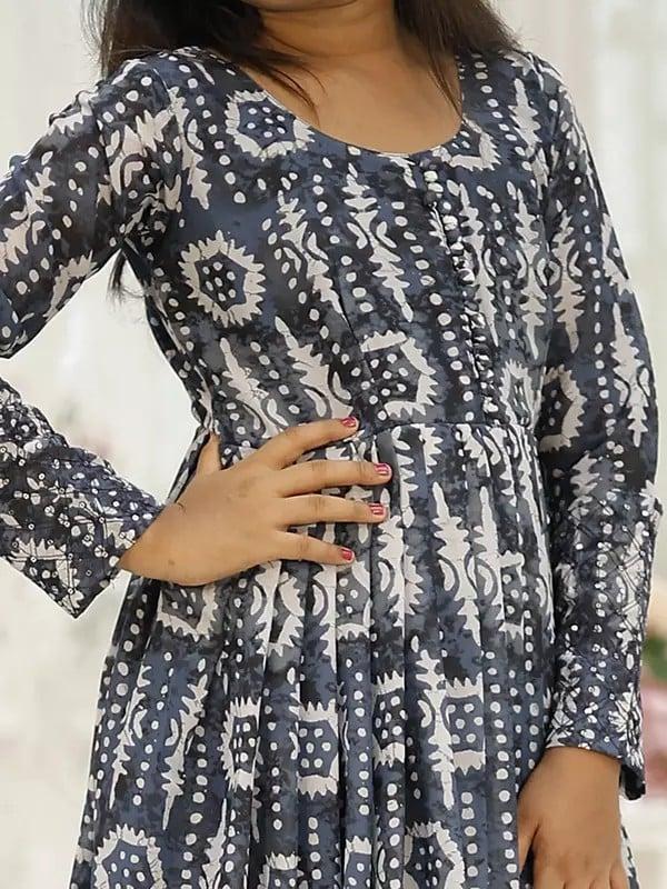 Exotic India Full Sleeve Digital Print Casual Wear Faux Georgette Gown For Girls 