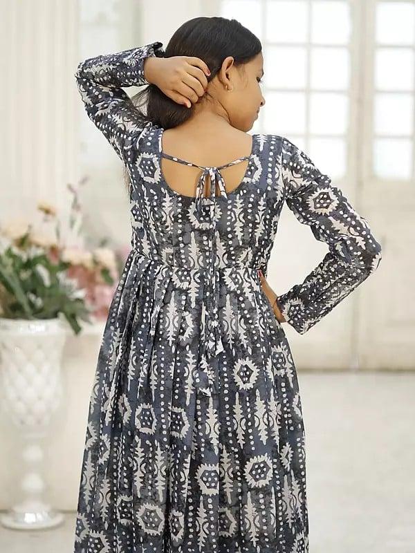 Exotic India Full Sleeve Digital Print Casual Wear Faux Georgette Gown For Girls 