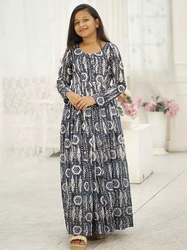 exotic india Full Sleeve Digital Print Casual Wear Faux Georgette Gown For Girls 