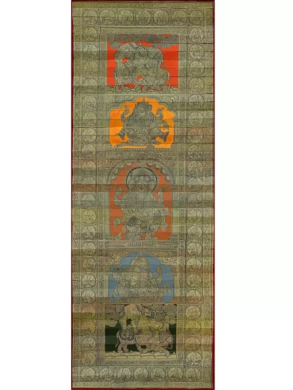 exotic india Ganapati Maharaj | Pattachitra Painting on Palm Leaf 