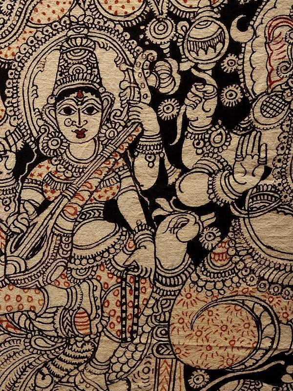 Exotic India Ganesha Lakshmi And Saraswati | Kalamkari Painting On Cotton 