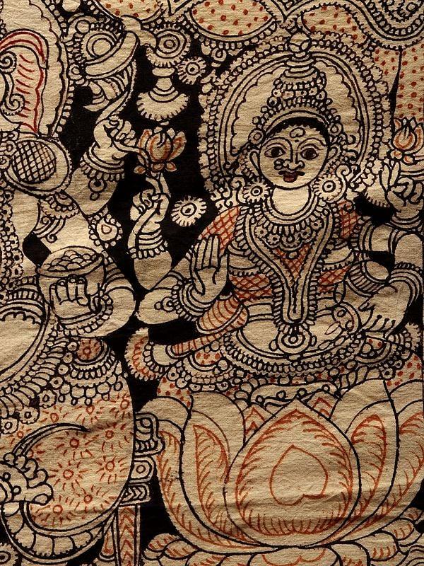 Exotic India Ganesha Lakshmi And Saraswati | Kalamkari Painting On Cotton 