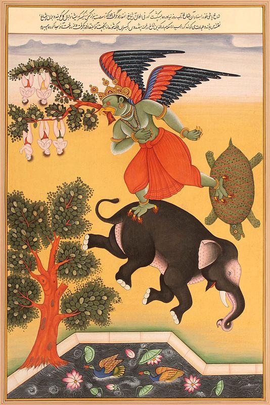 exotic india Garuda Flying Off with Tree Branch Carrying Yogis (An Episode from the Mahabharata) 