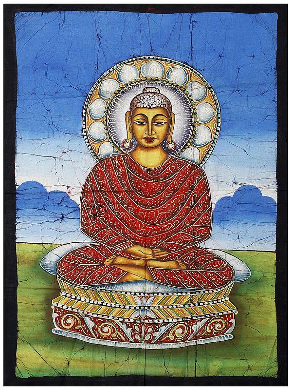 exotic india Gautam Buddha Batik Painting on Cotton