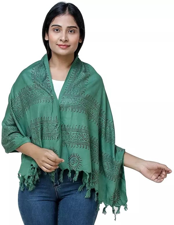 exotic india Gautam Buddha Block-Printed Prayer Scarf