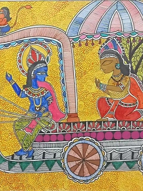 Exotic India Geeta Upadesha : Lord Krishna Guiding Arjuna In Mahabharata | Acrylic On Handmade Paper 